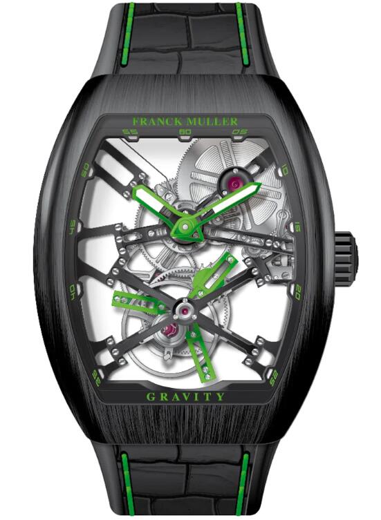 Best FRANCK MULLER Vanguard Gravity Skeleton Tourbillon Brushed Black Titanium - Green V 45 T GR CS SQT (VE) (NR BR TT) (NR.VE) Replica Watch